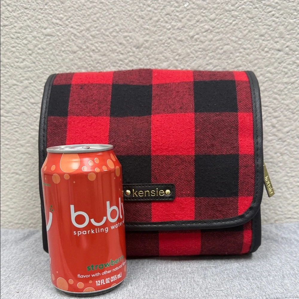 Kensie Red and Black Travel Makeup Plaid Bag